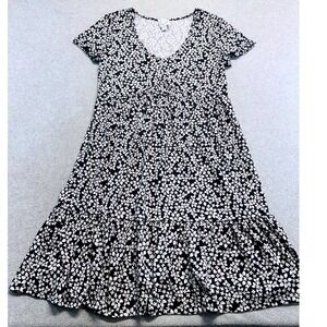 Blue Rain Womens S Black White Floral Maxi Dress Tiered Short Sleeve Boho Flowy